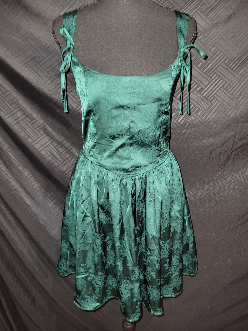 Francescas Womens Small Emerald Green Jacquard Strappy Mini Corset Style Dress